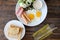 Healthy American breakfast serving with fresh salad