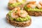 Healthy appetizer or snack avocado shrimp bruschetta