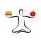 Healthy apple and unhealthy fast food yoga pose