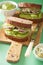 Healthy avocado sandwich with cucumber alfalfa sprouts onion