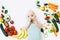 Healthy baby child nutrition, food background, top view.