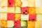 Healthy Background Made from Square Fruit Pieces