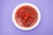 Healthy borsh beet soup in white bowl