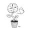 Healthy brain development. Doodle brain like a flower grows in a pot that is watered by a watering can. Brain power, care. Vector