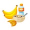 Healthy Breakfast, Bananas, Plastic Bottle of Water, Ceramic Bowl of Porridge, Croissant Vector Illustration