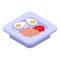 Healthy breakfast boiled egg and bacon icon, isometric style