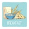 Healthy breakfast concept - hand drawn porrige cereals wheat muesli