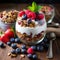 healthy breakfast featuring granola, berries, and yogurt