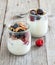 Healthy breakfast with Fresh greek yogurt, flakes and berries