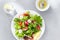 Healthy breakfast Fresh plate salad gray concrete background top view