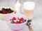 Healthy breakfast with home made cereals, fresh berries and coffee