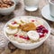 Healthy Breakfast in the morning - oatmeal with slices of banana