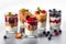Healthy breakfast, natural yogurt with fresh berries and muesli. Neural network AI generated