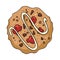 Healthy breakfast, oatmeal cookie with berries. Hand drawn food illustration