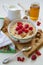 Healthy breakfast - Oatmeal, yogurt, fresh fruit, honey