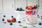 Healthy breakfast: overnight oats with fresh strawberries