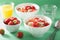 Healthy breakfast quinoa with strawberry banana coconut flakes