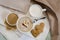 Healthy breakfast. Sesame dry cookies in the form of heart porridge of amaranth with apples and yogurt
