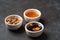 Healthy breakfast snacks for Oatmeal porridge. Dry raisins, honey and nuts