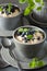 healthy breakfast steel cut oatmeal porridge with blueberry blackberry