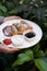 Healthy breakfast table with Crepes, blueberries