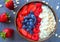 Healthy breakfast vegan overnight oats with berries