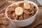 Healthy breakfast - whole grain muesli with a banana