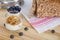 Healthy Breakfast: yogurt with blueberries and corn cereals