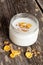 Healthy breakfast - yogurt with muesli close up vertical