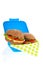 Healthy brown bread roll in blue lunch box