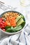 Healthy buddha bowl, salad bowl or nourishing bowl with vegetables, chickpea and quinoa