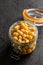 Healthy canned chickpeas in jar