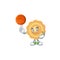 A Healthy chinese mooncake cartoon character playing basketball