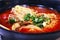 Healthy Chinese Tomato Beef Noodle Soup in Large Bowl.