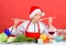 Healthy christmas holiday recipes. Festive menu concept. Woman chef santa hat cooking hold wooden spoons. Best christmas