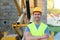 Healthy construction worker smiling isolated