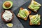 Healthy cottage cheese avocado toast with egg.