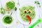 Healthy and creative baby food - green vegetables pasta for kids