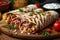 Healthy cuisine delicious shawarma on a wooden board in a cafe