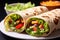 Healthy and Delicious Fresh Tortilla Wraps with Colorful Vegetables Arranged Beautifully on a Plate. created with Generative AI