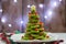 Healthy dessert idea for kids party - funny edible kiwi pomegranate Christmas tree