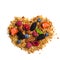 Healthy diet concept - heart shaped granola with nuts and berries