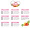 Healthy diet planning. Healthy food and weekly meal plan schedule. Dietic timetable. Vector illustration.