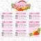 Healthy diet planning. Healthy food and weekly meal plan schedule. Dietic timetable. Vector illustration.