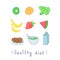 Healthy diet. Set of fruit. Hend drawn illustration