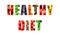 Healthy diet text made from fruits and vegetables texture