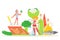 Healthy diet vector illustration with fitness lifestyle and health concept. Man and woman cartoon characters dieting on