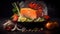 Healthy Dish Of Appetizing Baked Salmon on Foody Theme Background AI Generative