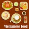 Healthy dishes flat icons of vietnamese cuisine