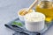 Healthy eat concept - breakfast with cottage cheese or ricotta with honey